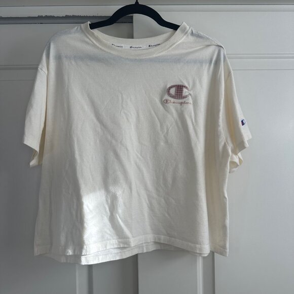 Champion Cropped Ivory T-Shirt Mauve Contrast Stitch 2X - Picture 9 of 10